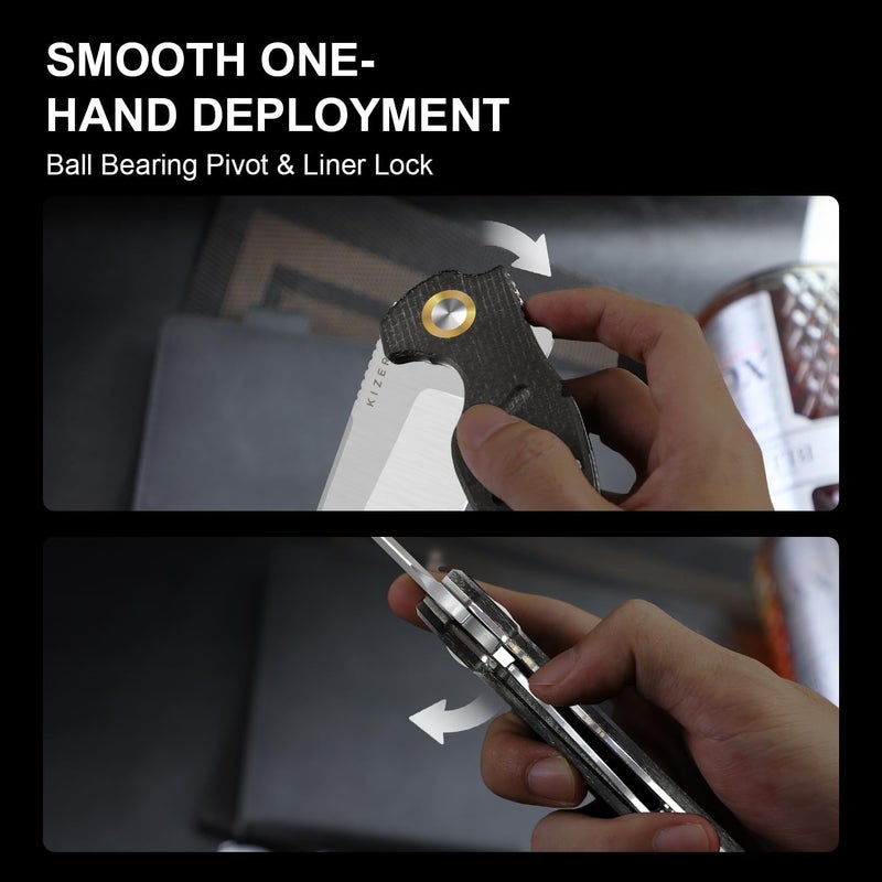 KIZER سكين جيب C01C XL شيبردوغ، شفرة 3.9" 14C28N شكل خروف، سكين طي EDC مع مقبض نسيج نوربلكس ألتركس™ ميكارتا، قفل بطانة، فليبر، سكاكين تخييم للرجال والنساء، V5488M2 - Image 3